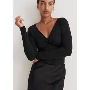 Madewell Black Long Sleeve Twisted V Neck Minimalist Top Large